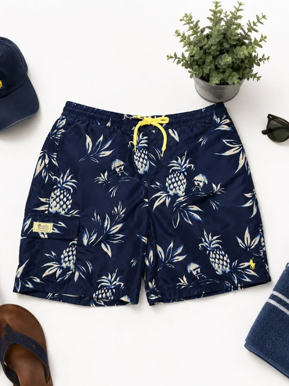 Polo Ralph Lauren Swim Trunks Men’s XL Navy Pineapple Hawaiian Tropical Shorts